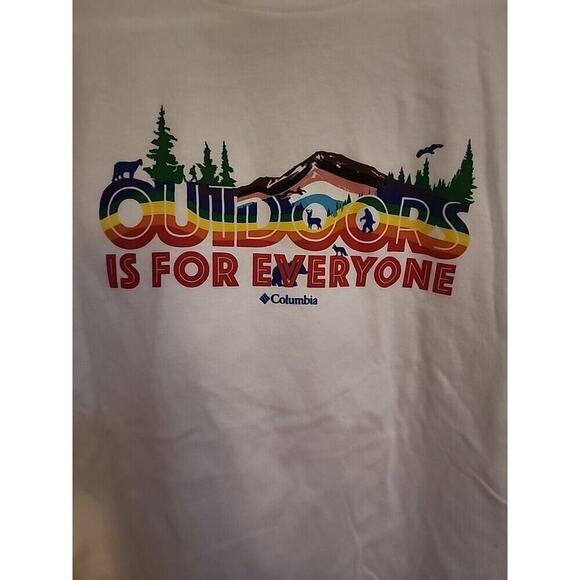 COLUMBIA Outdoors Is For Everyone Mens T-Shirt White Large New A106 Excellent - Picture 1 of 4